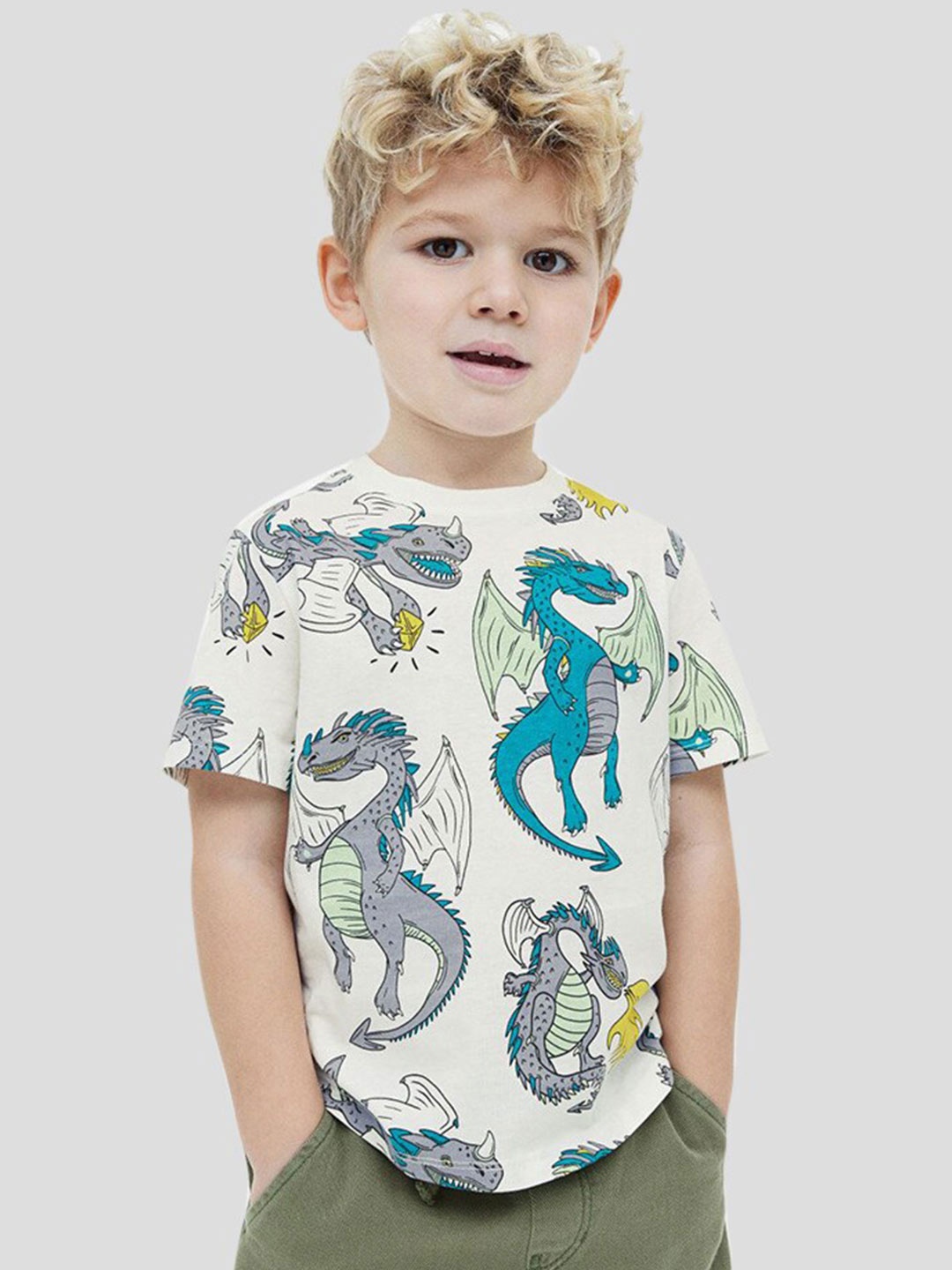 

Googo Gaaga Boys Conversational Printed Round Neck Cotton T-shirt, White
