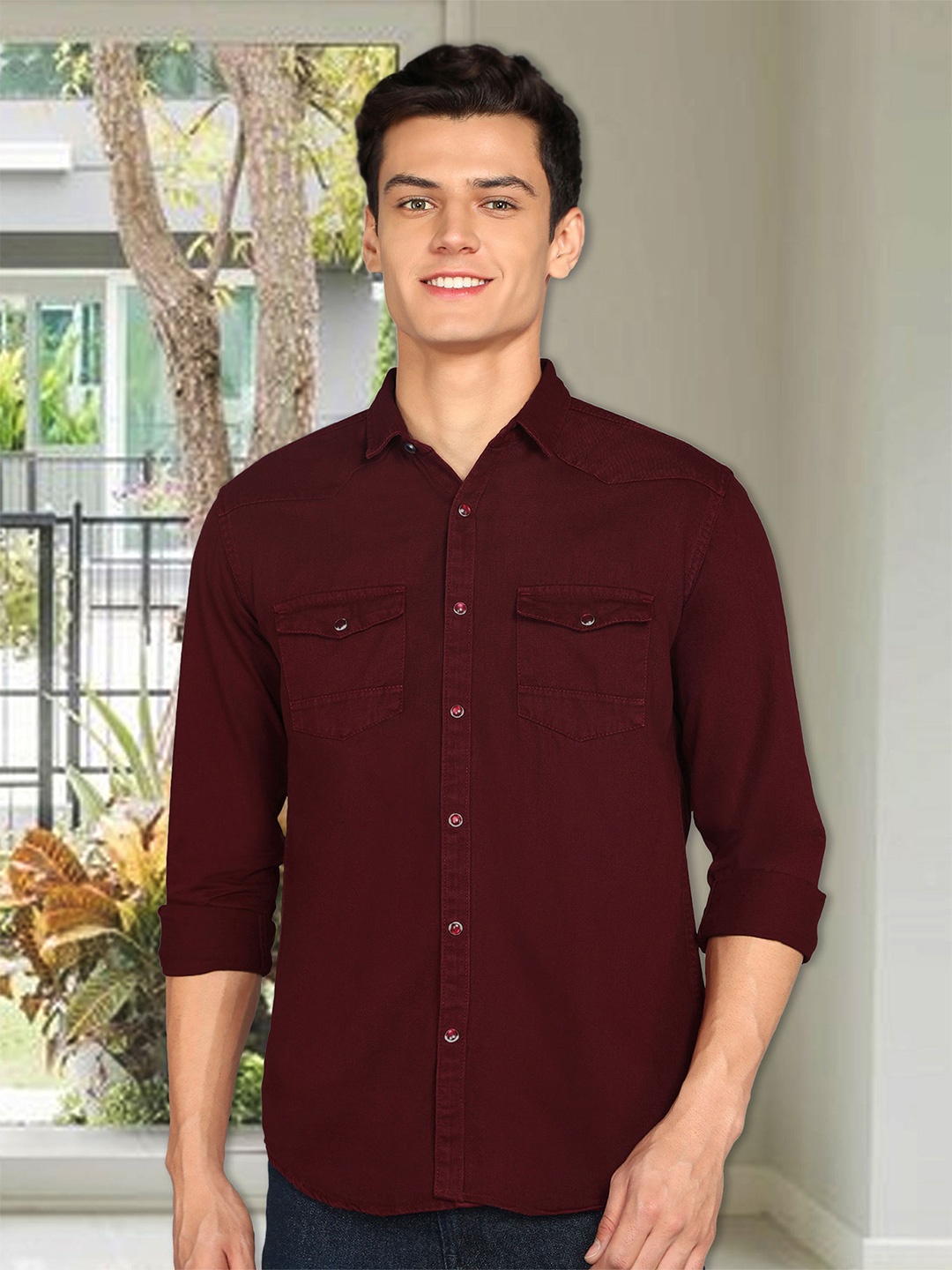 

Kuons Avenue Smart Opaque Denim Casual Shacket, Maroon