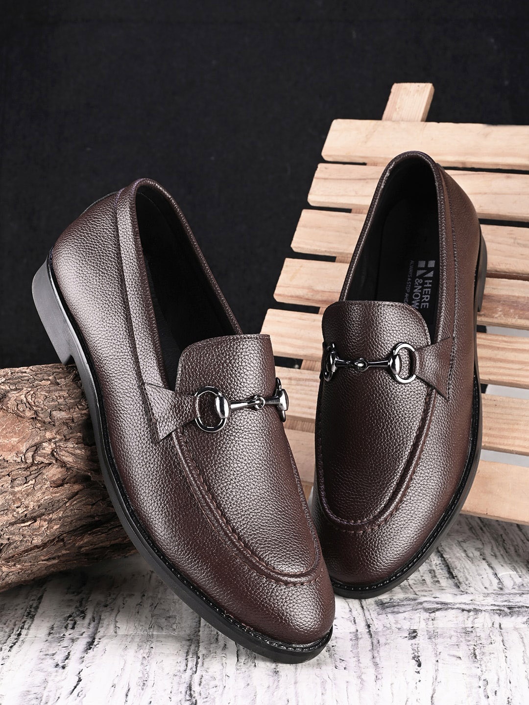 

HERE&NOW Men Buckle Detailed Formal Loafers, Brown