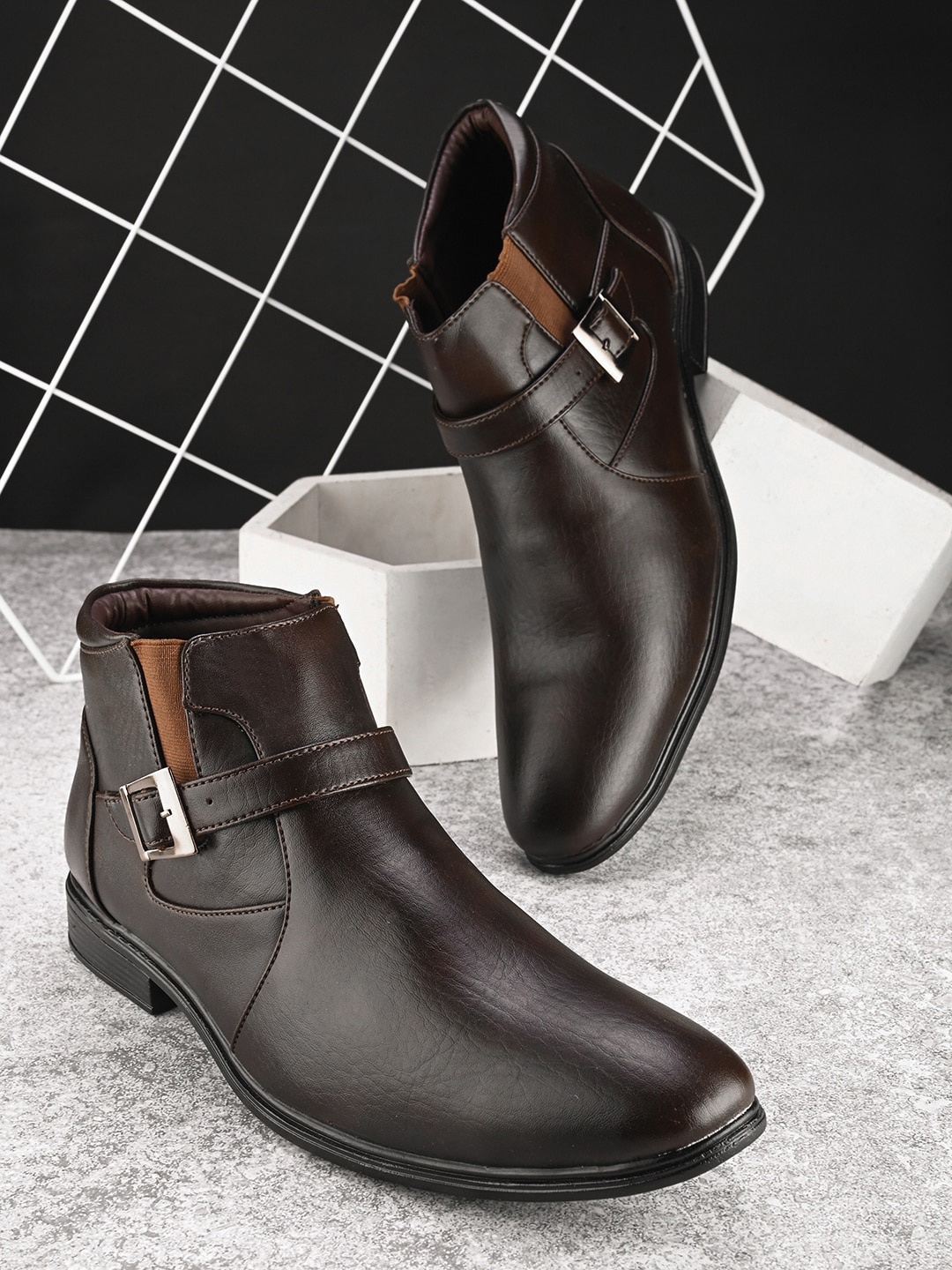 

HERE&NOW Men Brown Round Toe Formal Monks shoes