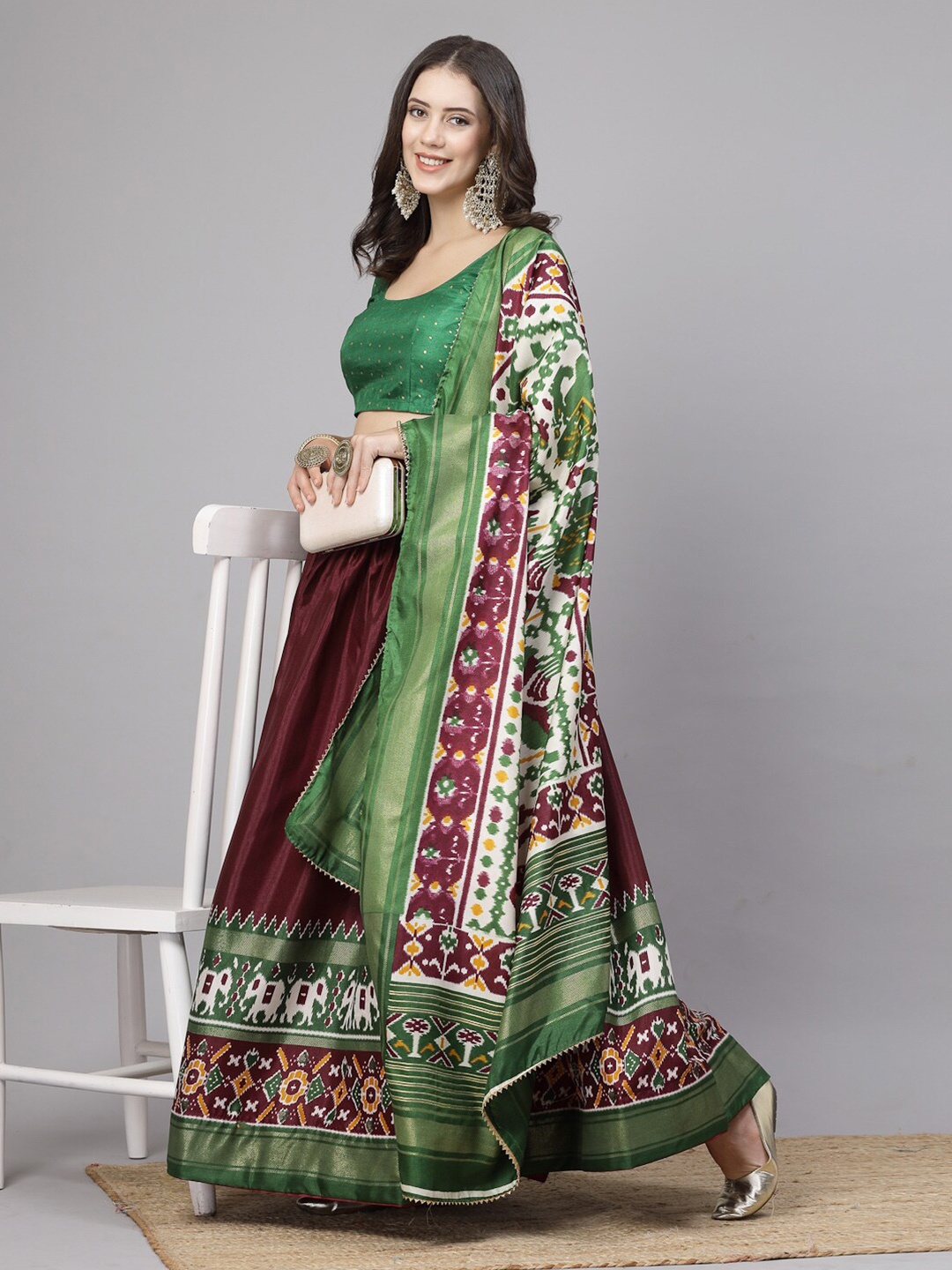 

BAESD Patola Printed Gotta Patti Semi-Stitched Lehenga & Unstitched Blouse With Dupatta, Purple