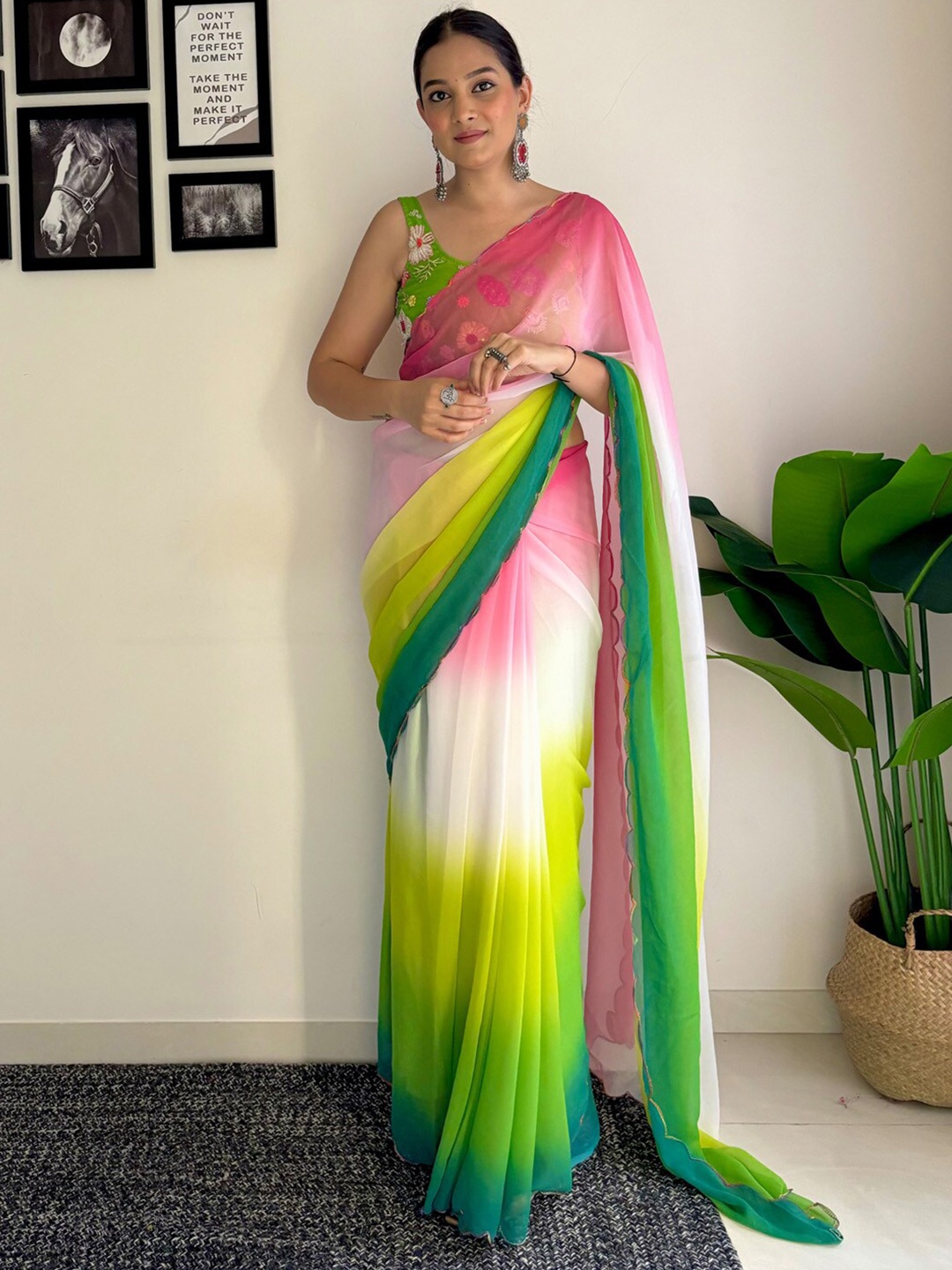 

Anouk Ombre Pure Georgette Designer Saree, Green