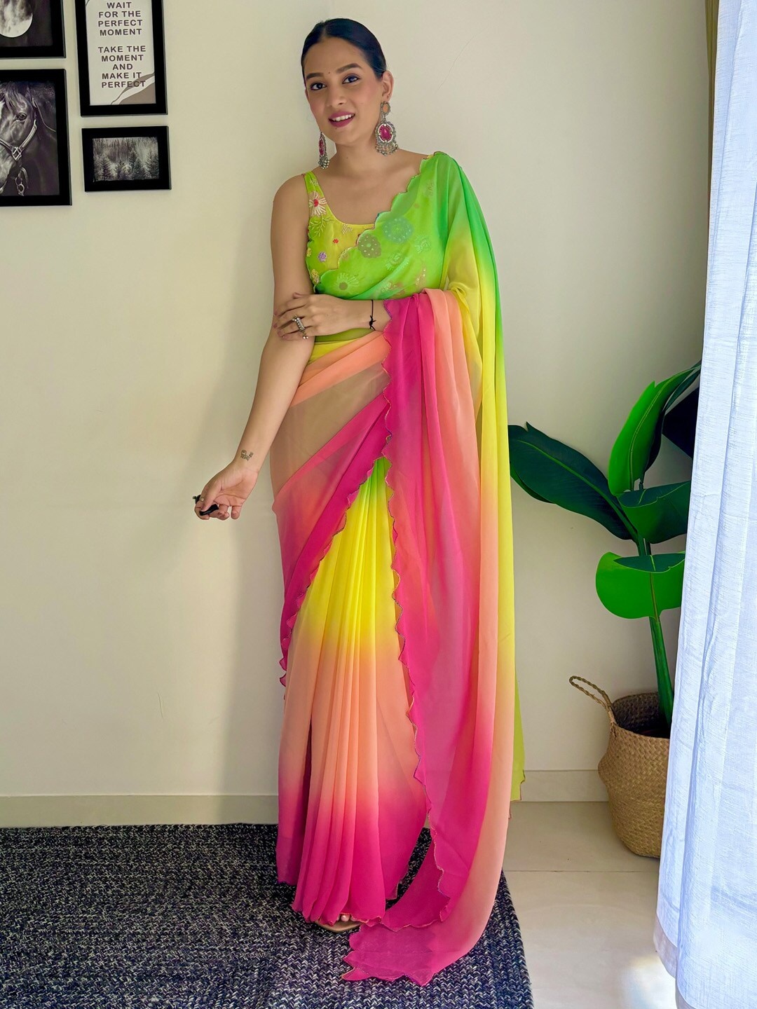 

Anouk Ombre Pure Georgette Holi Saree, Green