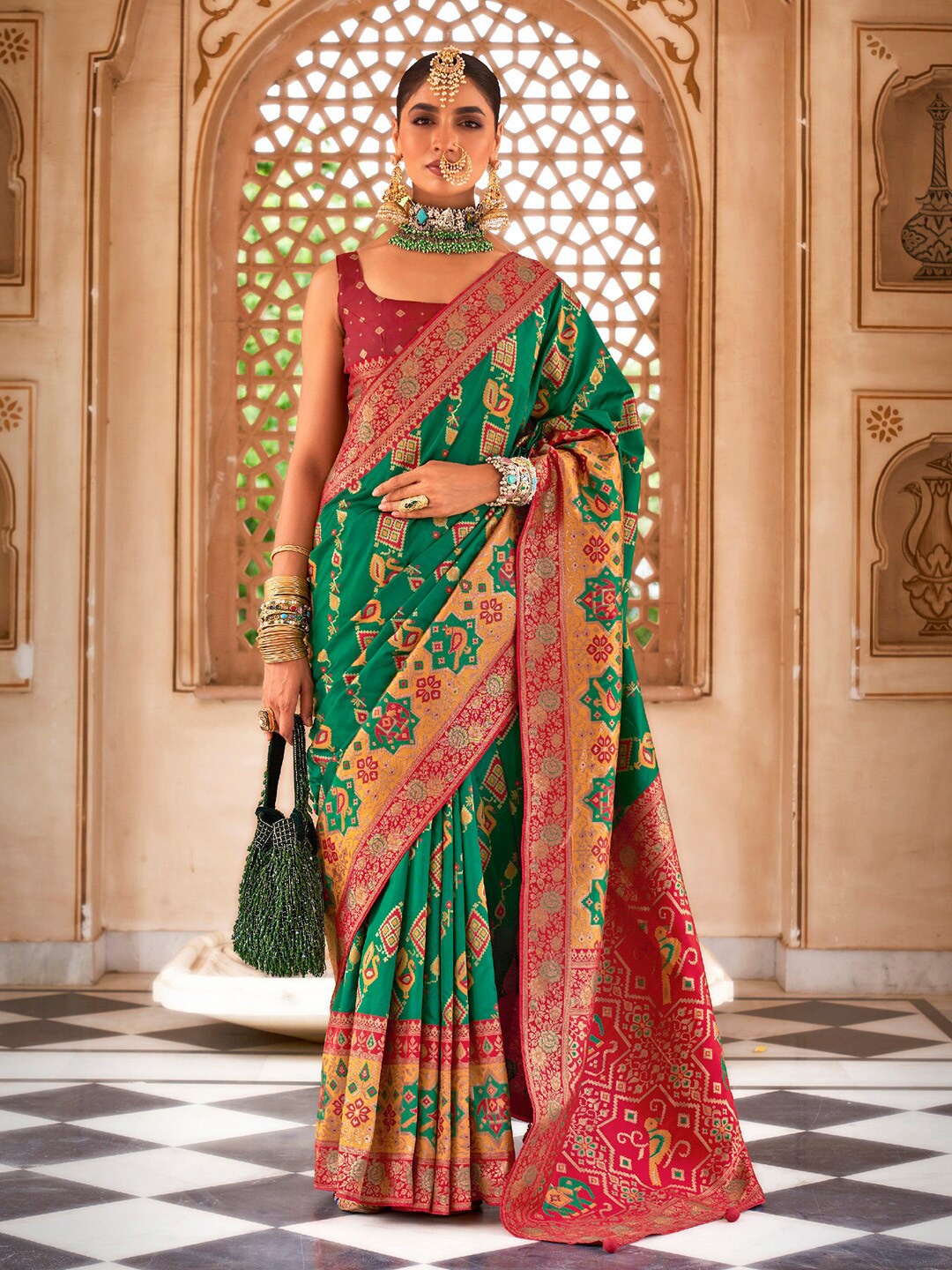 

Anouk Woven Design Zari Silk Blend Banarasi Saree, Green