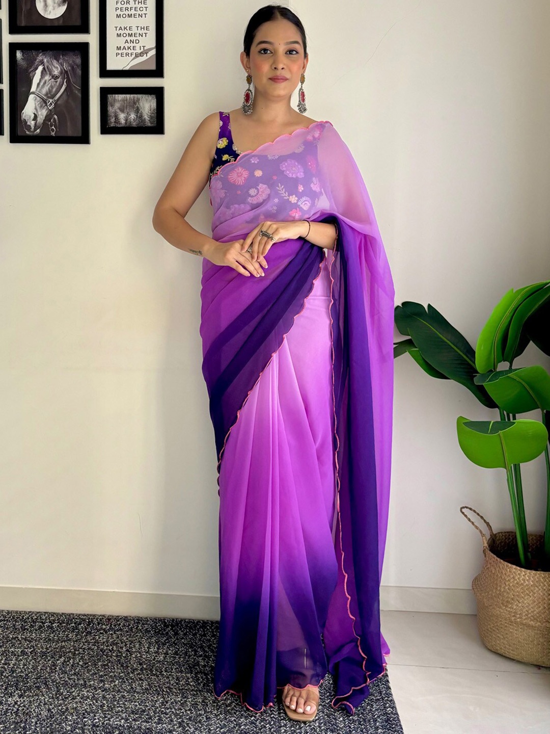 

Anouk Ombre Embroidered Pure Georgette Saree, Purple