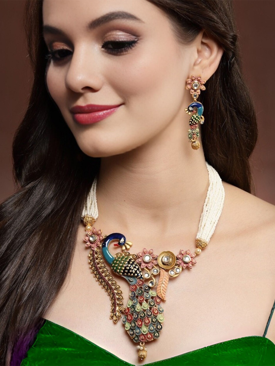 

MANSIYAORANGE Gold-Plated Peacock Necklace Set