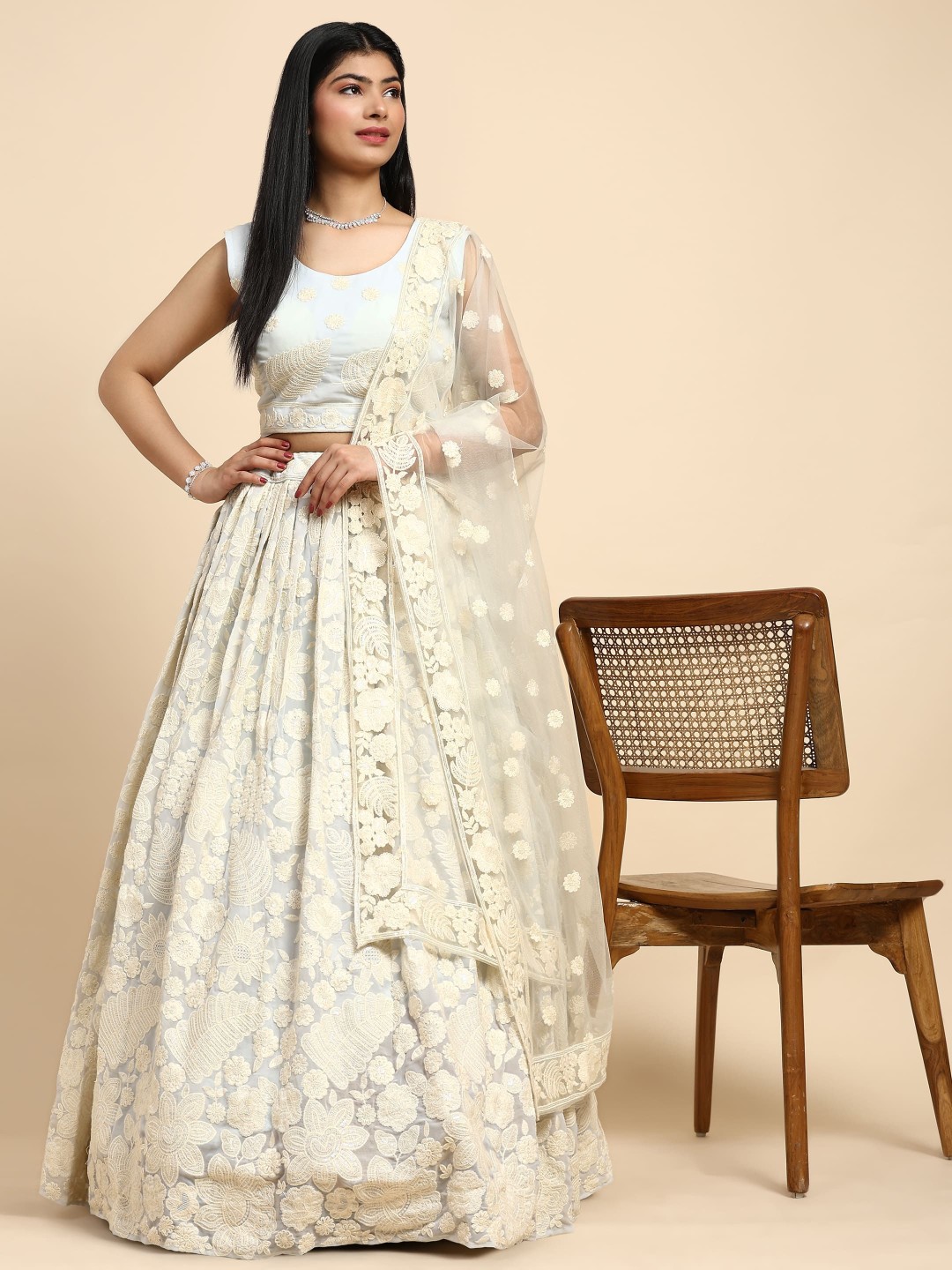 

AMOHA TRENDZ Embroidered Chikankari Georgette Ready to Wear Lehenga & Blouse With Dupatta, Lavender