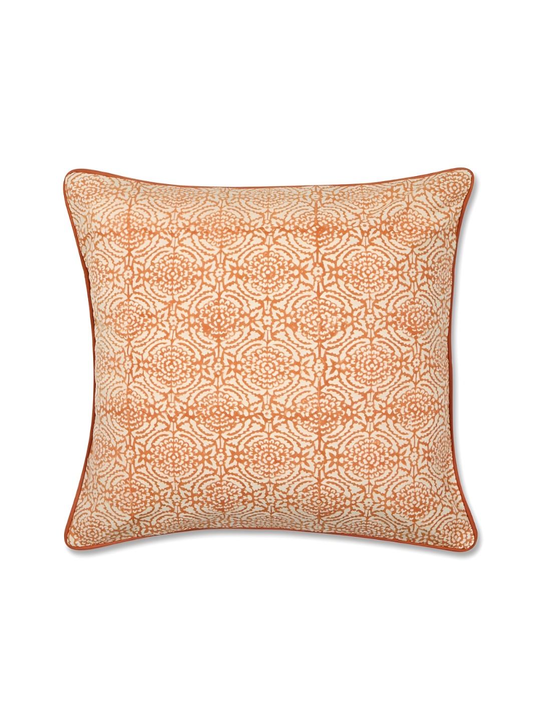 

Fabindia Orange & White Ethnic Motifs Cotton Square Cushion Cover