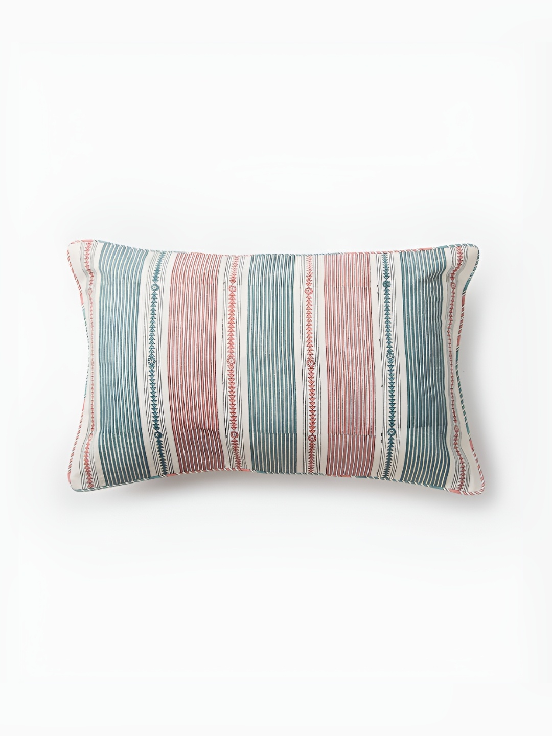 

Fabindia Blue & Pink Striped Cotton Rectangle Cushion Cover