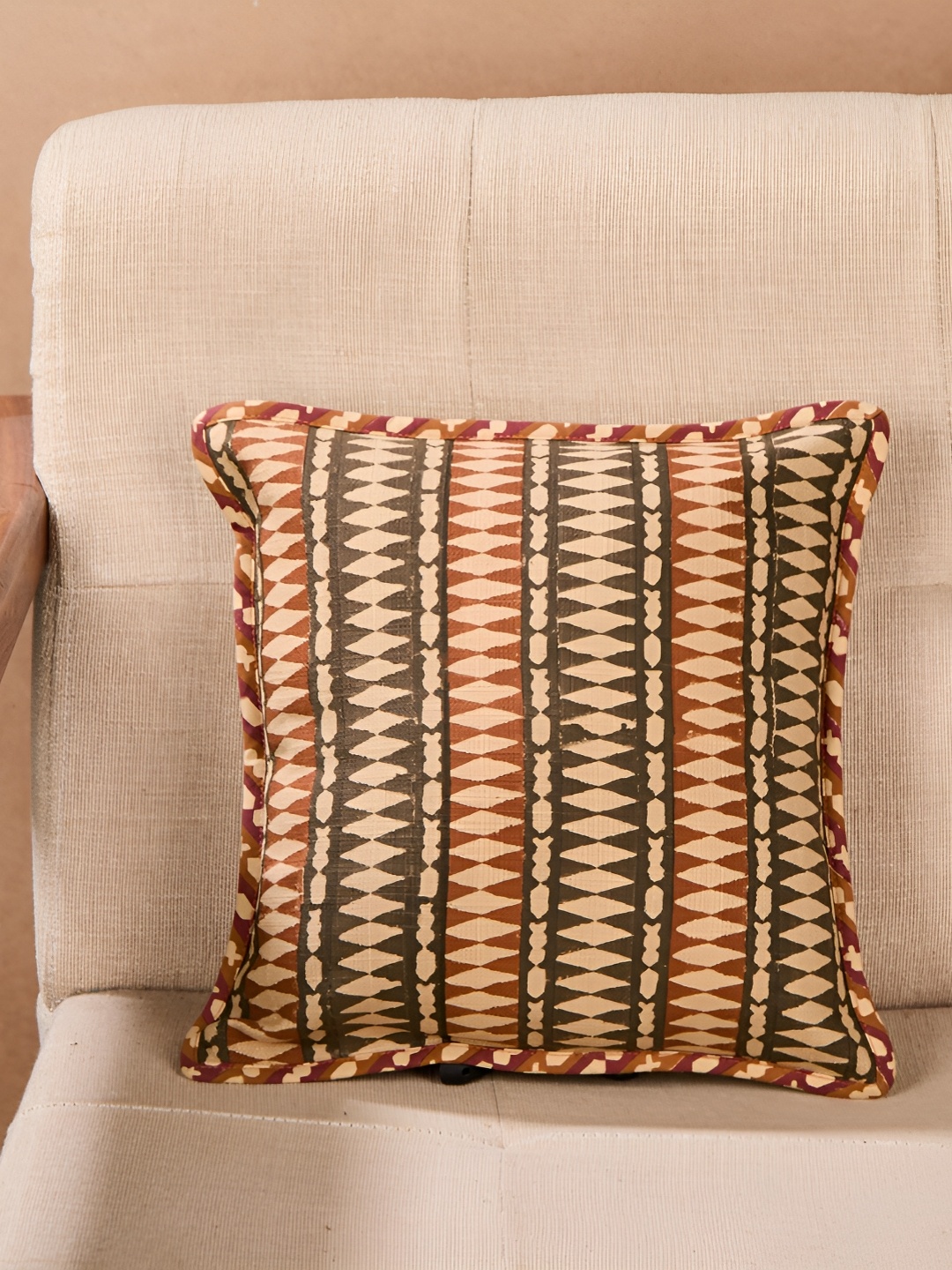 

Fabindia Rust Ethnic Motifs Cotton Square Cushion Cover