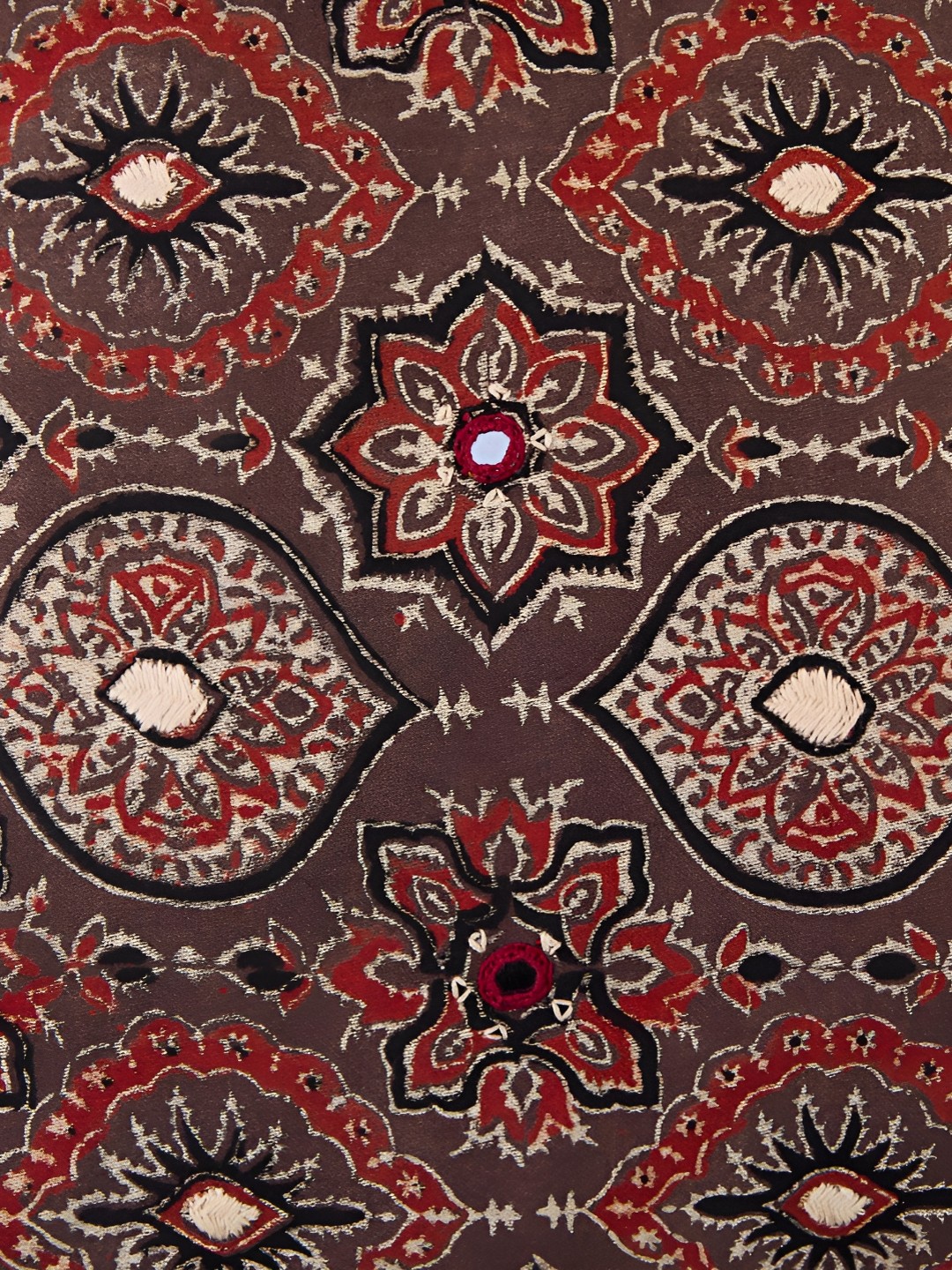 

Fabindia Brown & Red Embroidered Square Cushion Cover