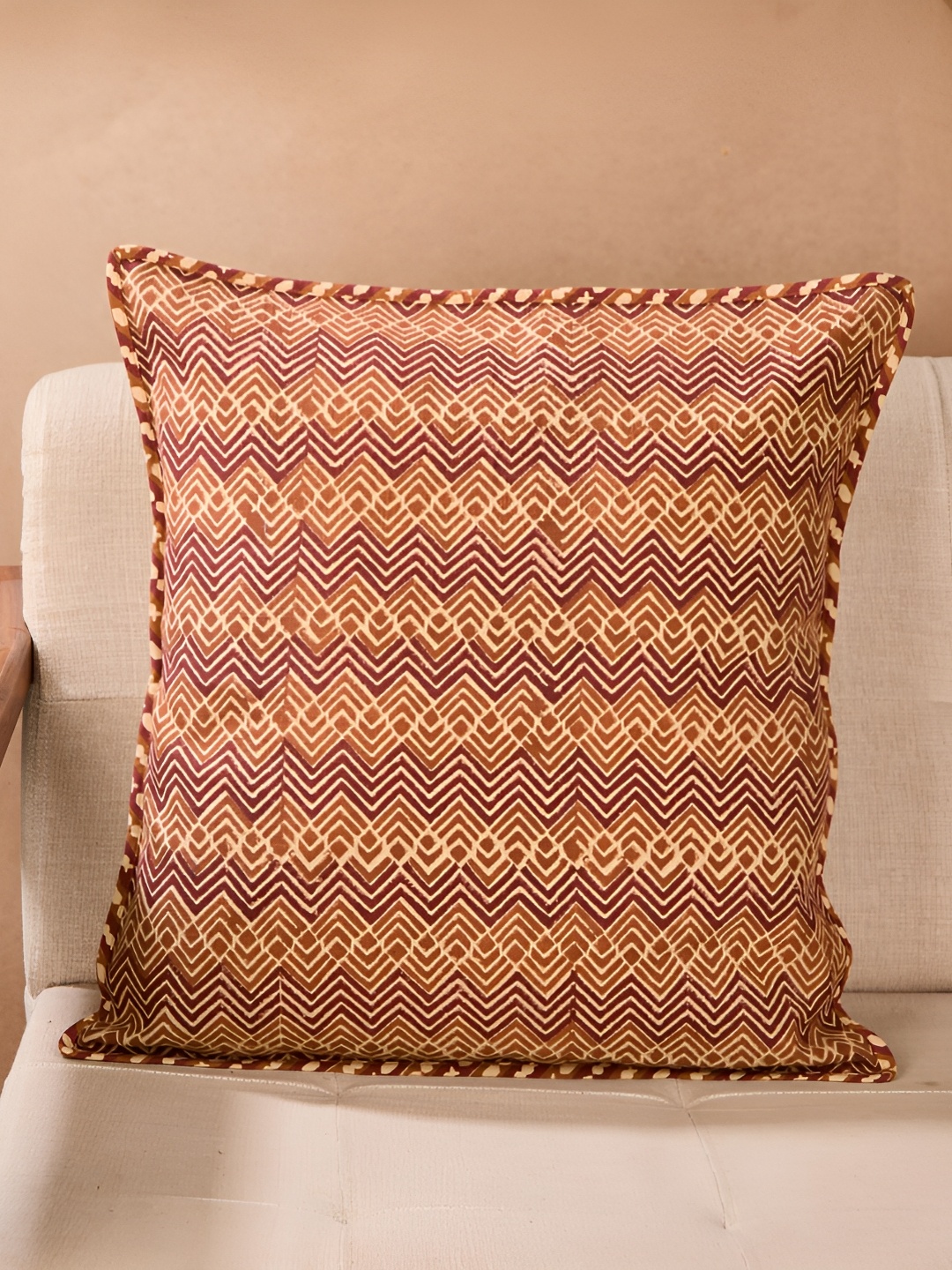 

Fabindia Rust Self Design Cotton Square Cushion Cover