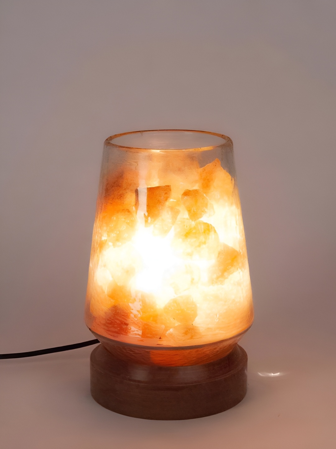 

Fabindia Dyuti Yellow & Transparent Abstract Printed Glass Table Lamp Without Shade