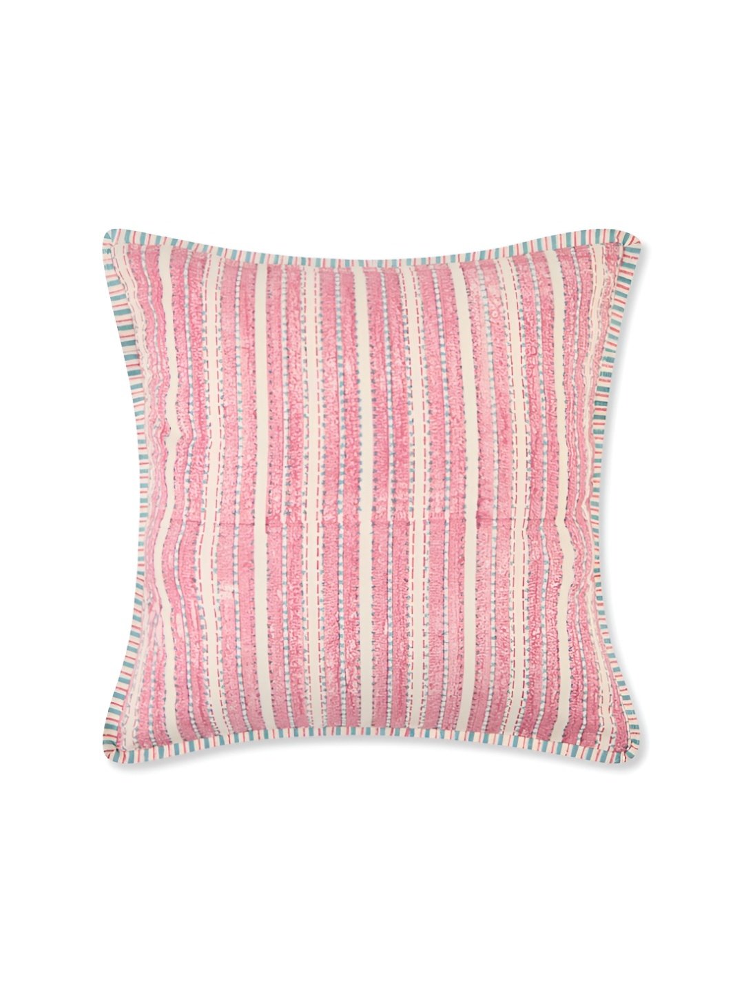 

Fabindia Pink Striped Cotton Square Cushion Cover