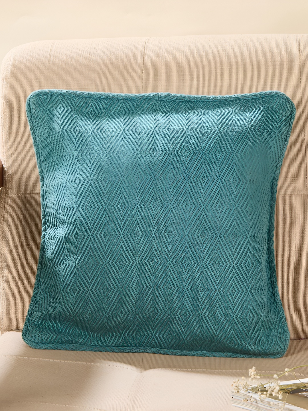 

Fabindia Teal Green Geometric Cotton Square Cushion Cover