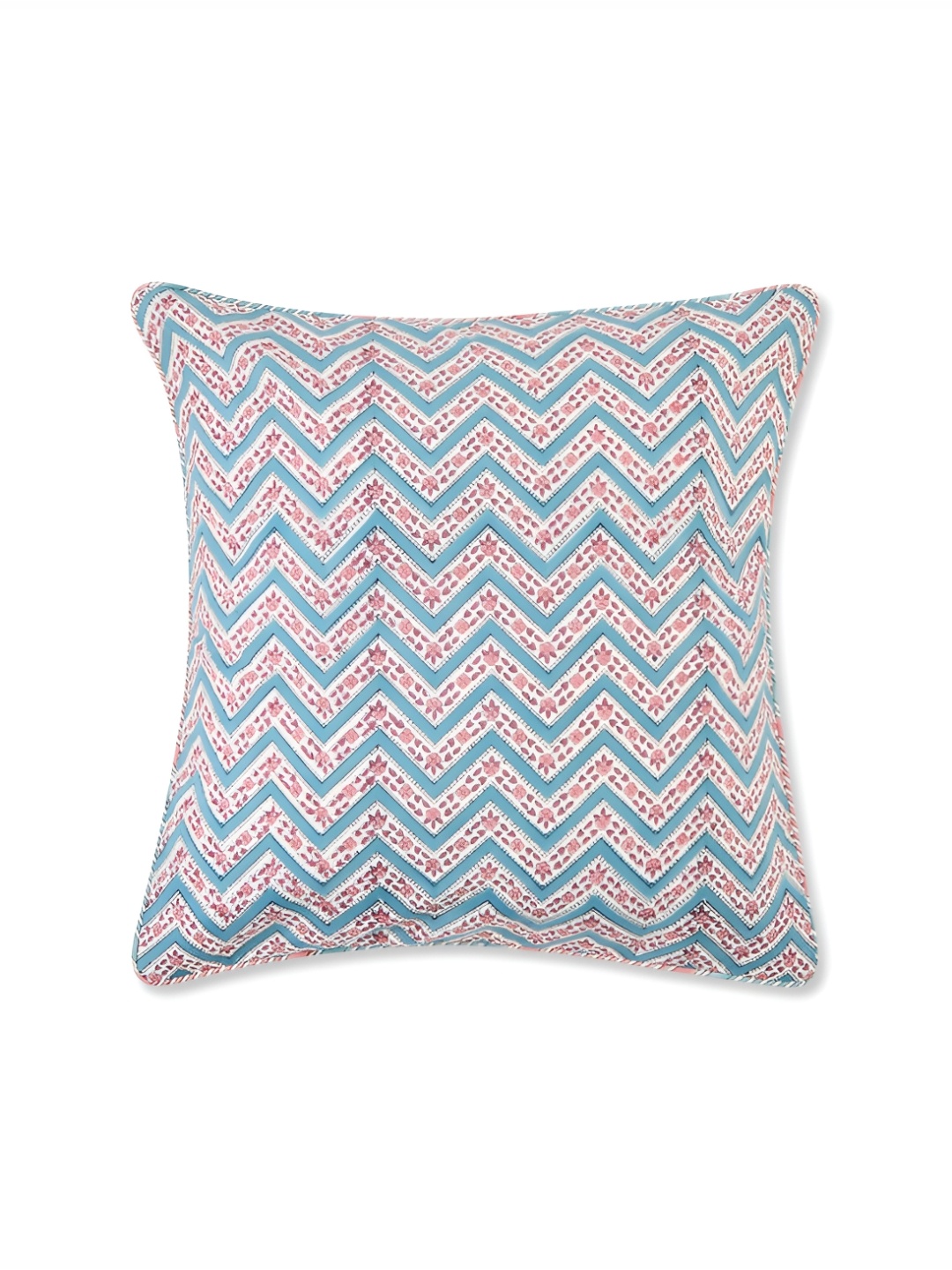 

Fabindia Blue & Pink Floral Cotton Square Cushion Cover