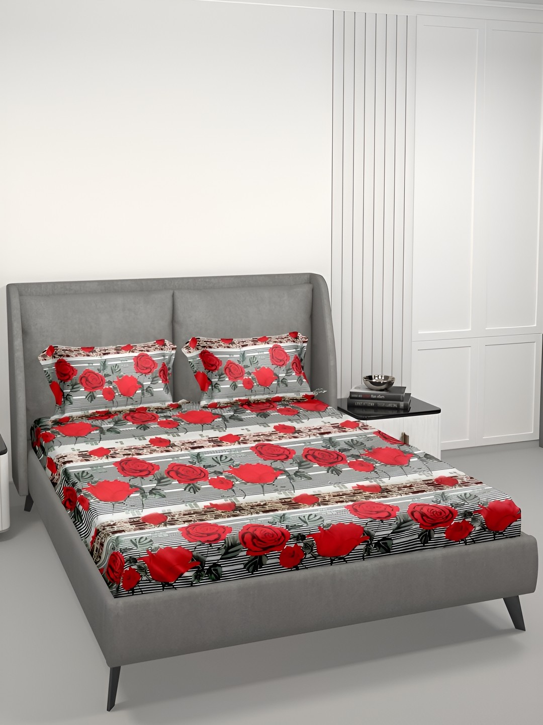 

Aura RoseGarden White & Black Floral Cotton 180 TC Queen Bedsheet With 2 Pillow Covers