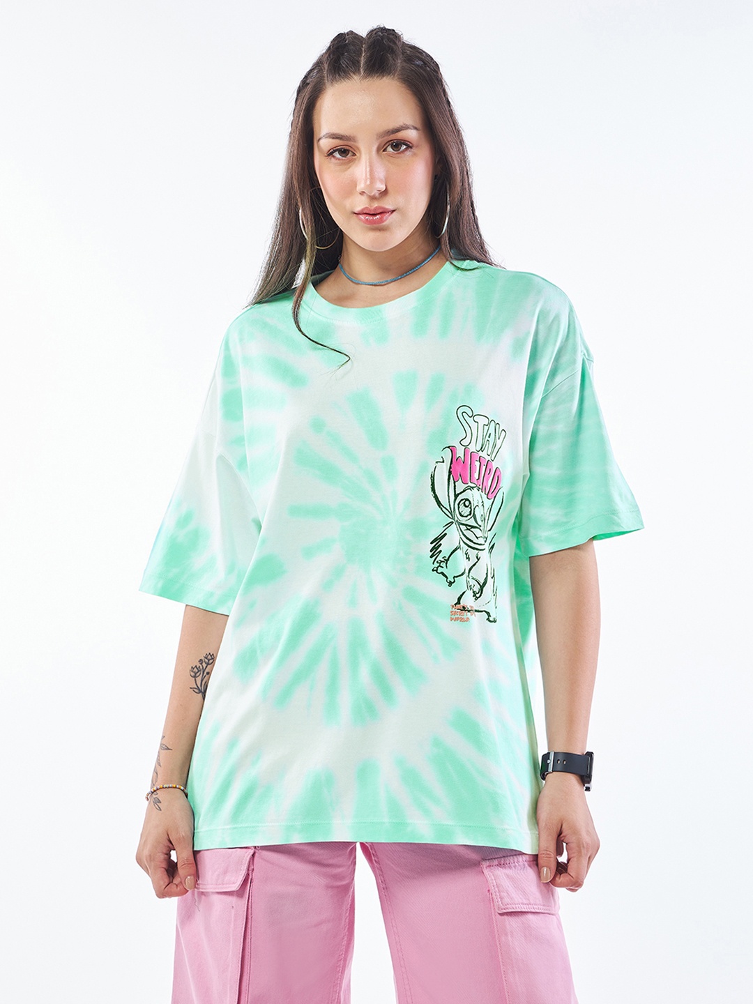 Bewakoof Disney Graphic Printed Cotton Oversized T-shirt, White