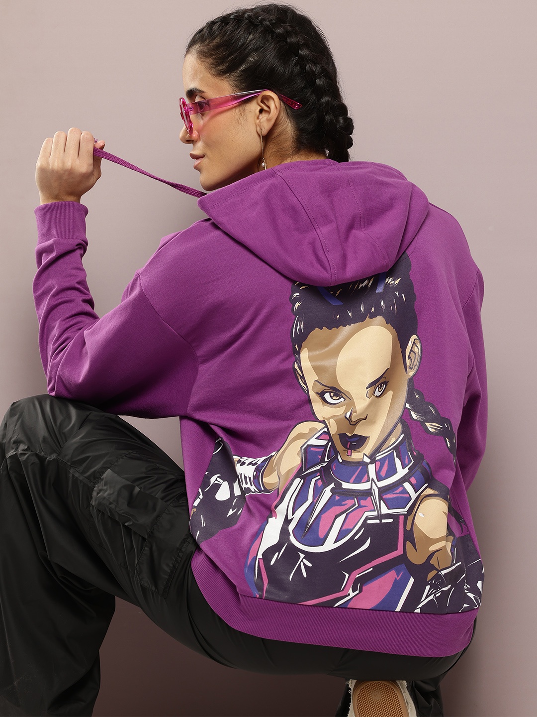 

Kook N Keech Marvel Women Printed Hooded Sweatshirt, Purple