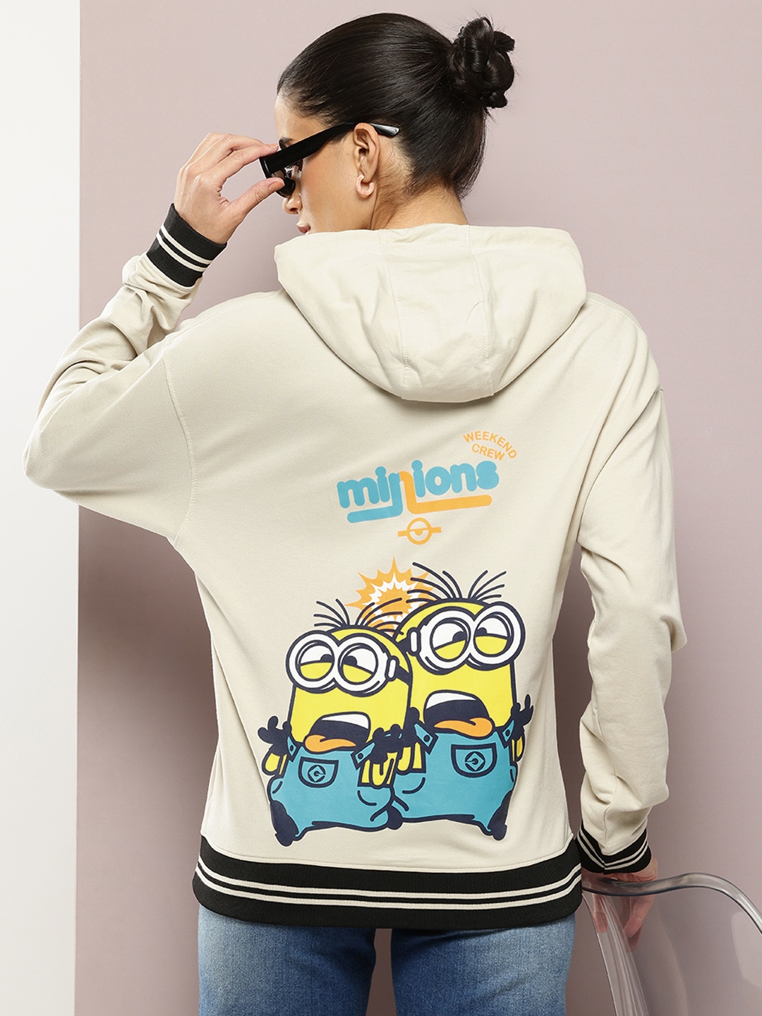 

Minions by Kook N Keech Printed Hooded Sweatshirt, Beige