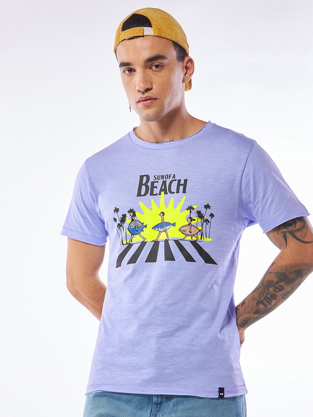 

Bewakoof Air 1.0 Men Baby Lavender Sun of a Beach Graphic Printed T-shirt, Purple