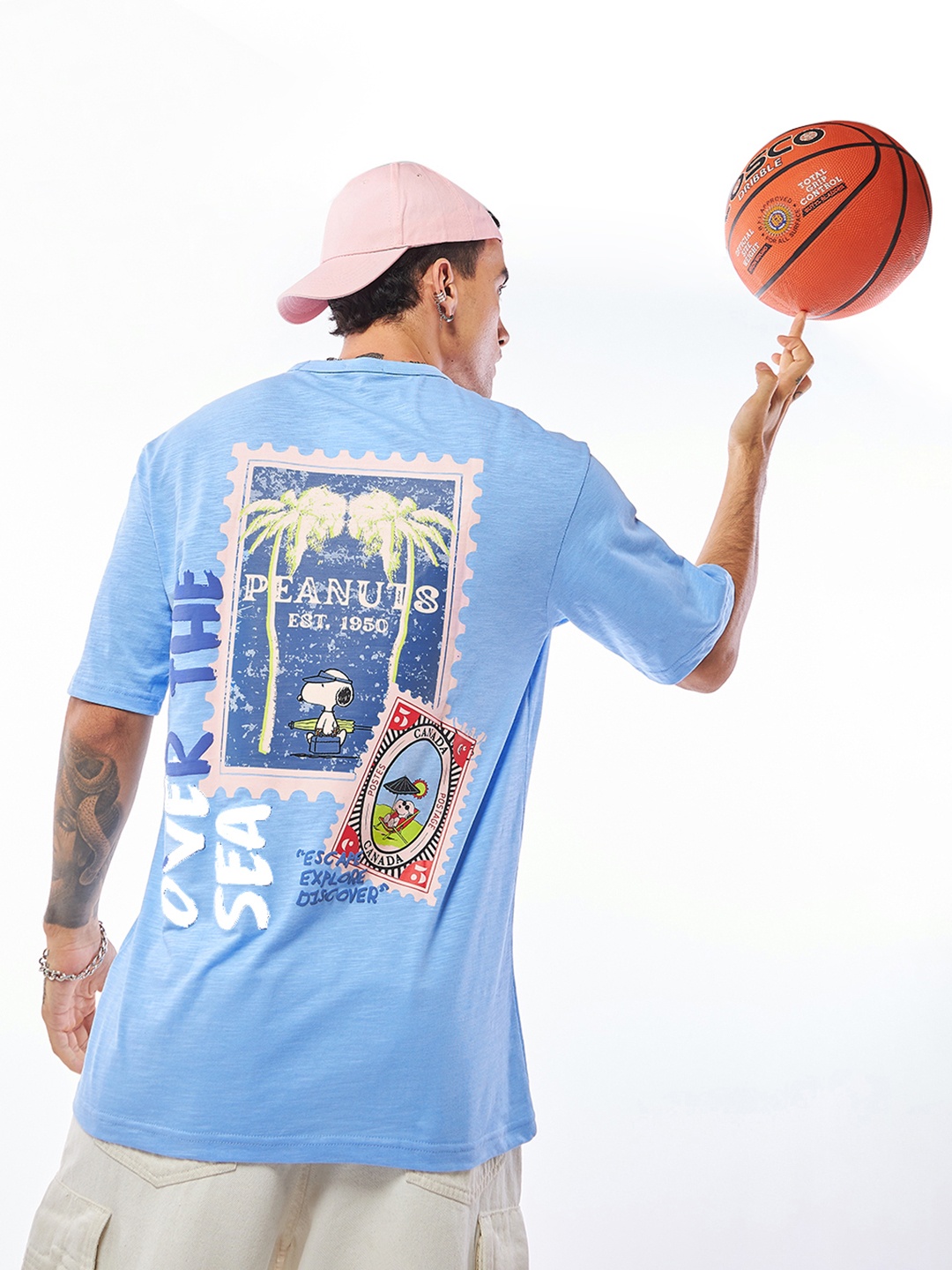 

Bewakoof Air 1.0 Men Blue Over The Sea Graphic Printed Oversized T-shirt