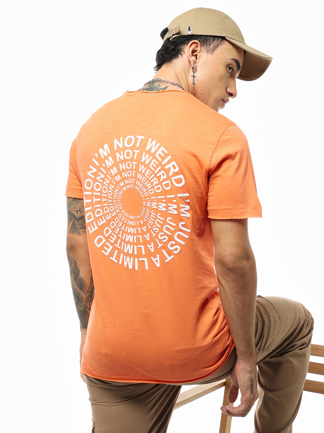 

Bewakoof AIR Limited Edition Typography Printed Cotton T-shirt, Orange