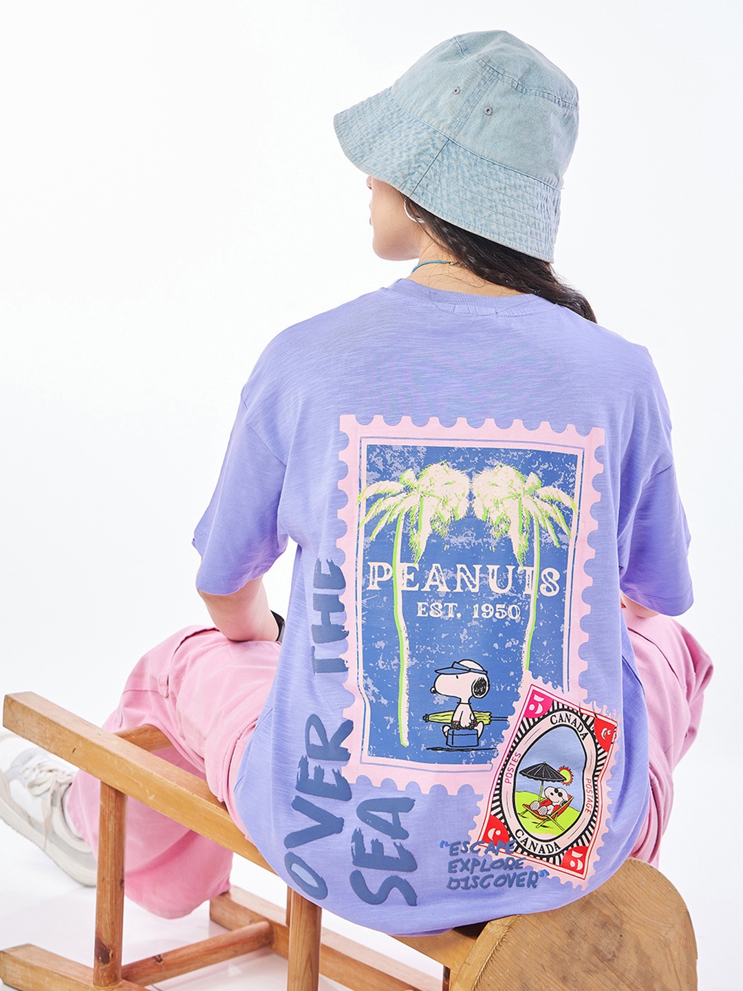

Bewakoof Air 1.0 Women Baby Lavender Over The Sea Graphic Printed Oversized T-shirt, Purple