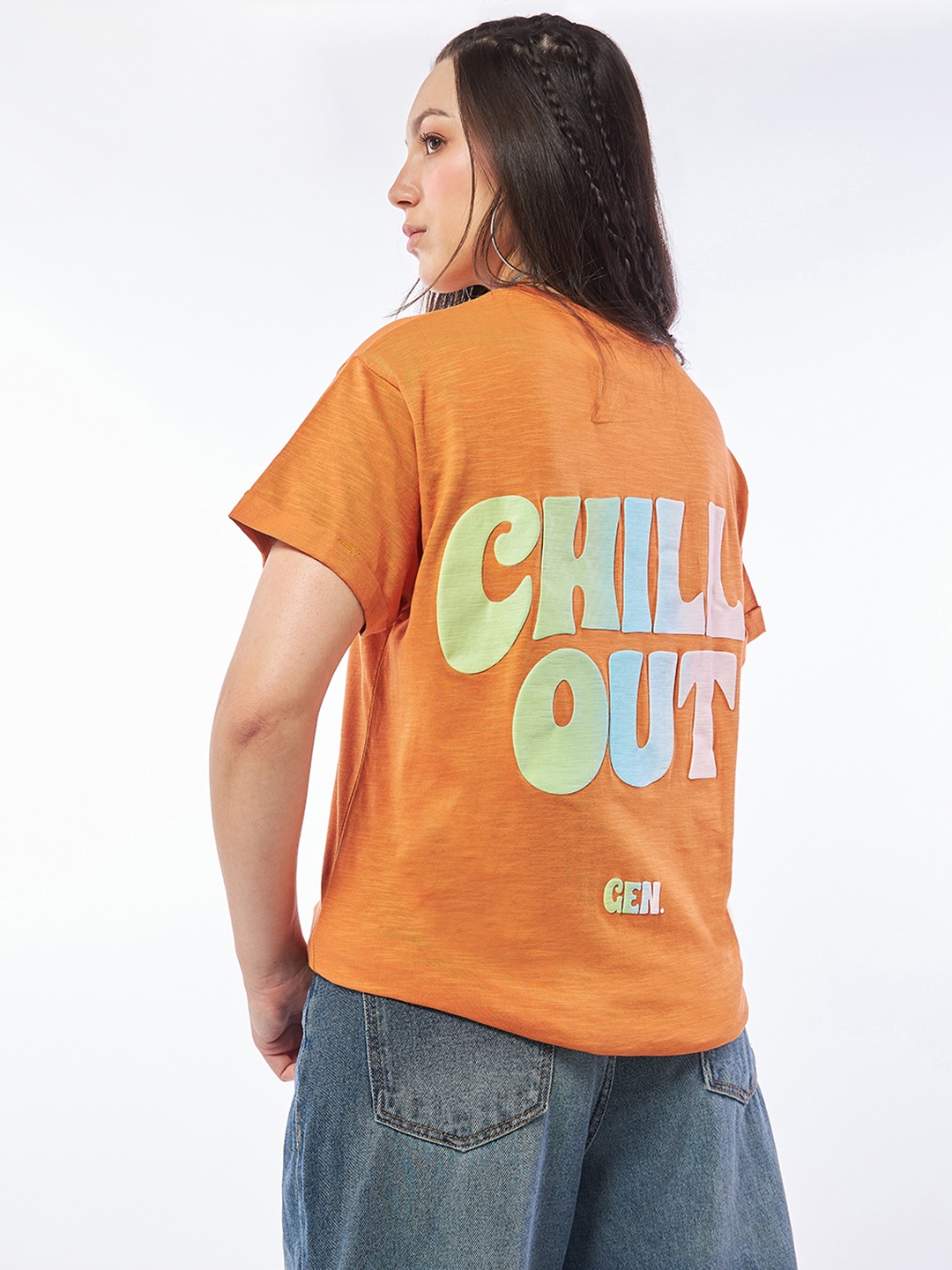 

Bewakoof AIR Graphic Printed Drop Shoulder Sleeves Boyfriend T-shirt, Orange