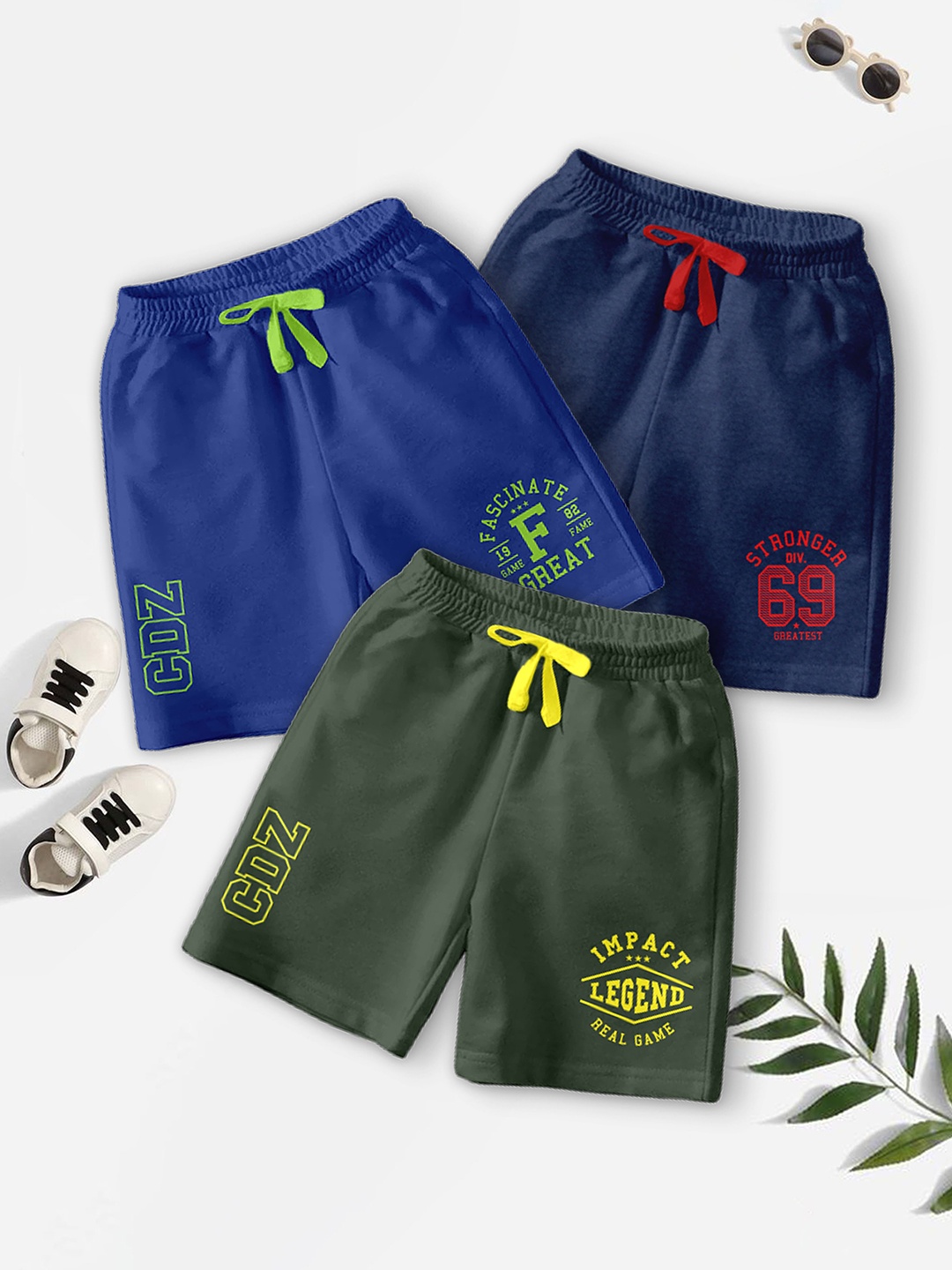

BAESD Boys Pack Of 3 Typography Printed Mid-Rise Casual Outdoor Shorts, Blue