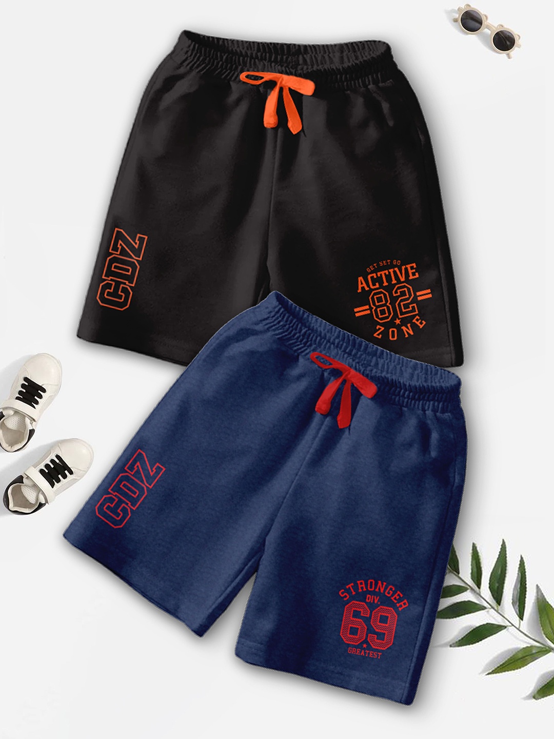 

BAESD Boys Pack Of 2 Typography Printed Mid-Rise Casual Outdoor Shorts, Black