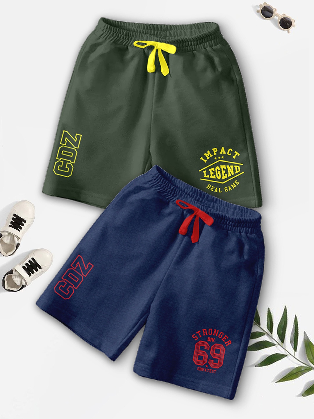 

BAESD Boys Pack of 2 Typography Printed Mid-Rise Shorts, Grey