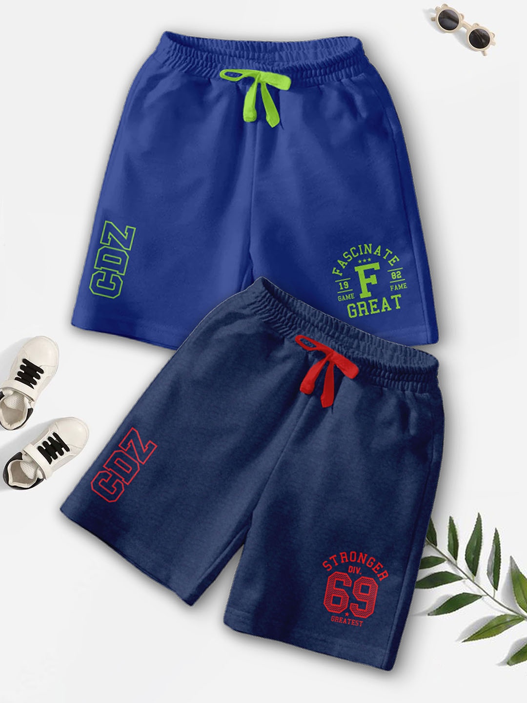 

BAESD Boys Pack Of 2 Typography Printed Mid-Rise Casual Outdoor Shorts, Blue