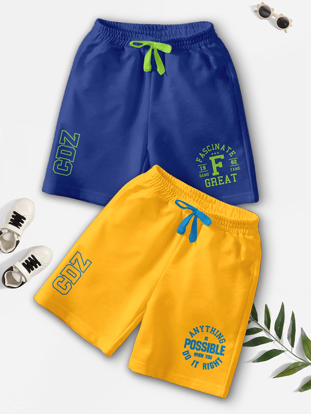 

BAESD Boys Pack of 2 Typography Printed Mid-Rise Shorts, Blue