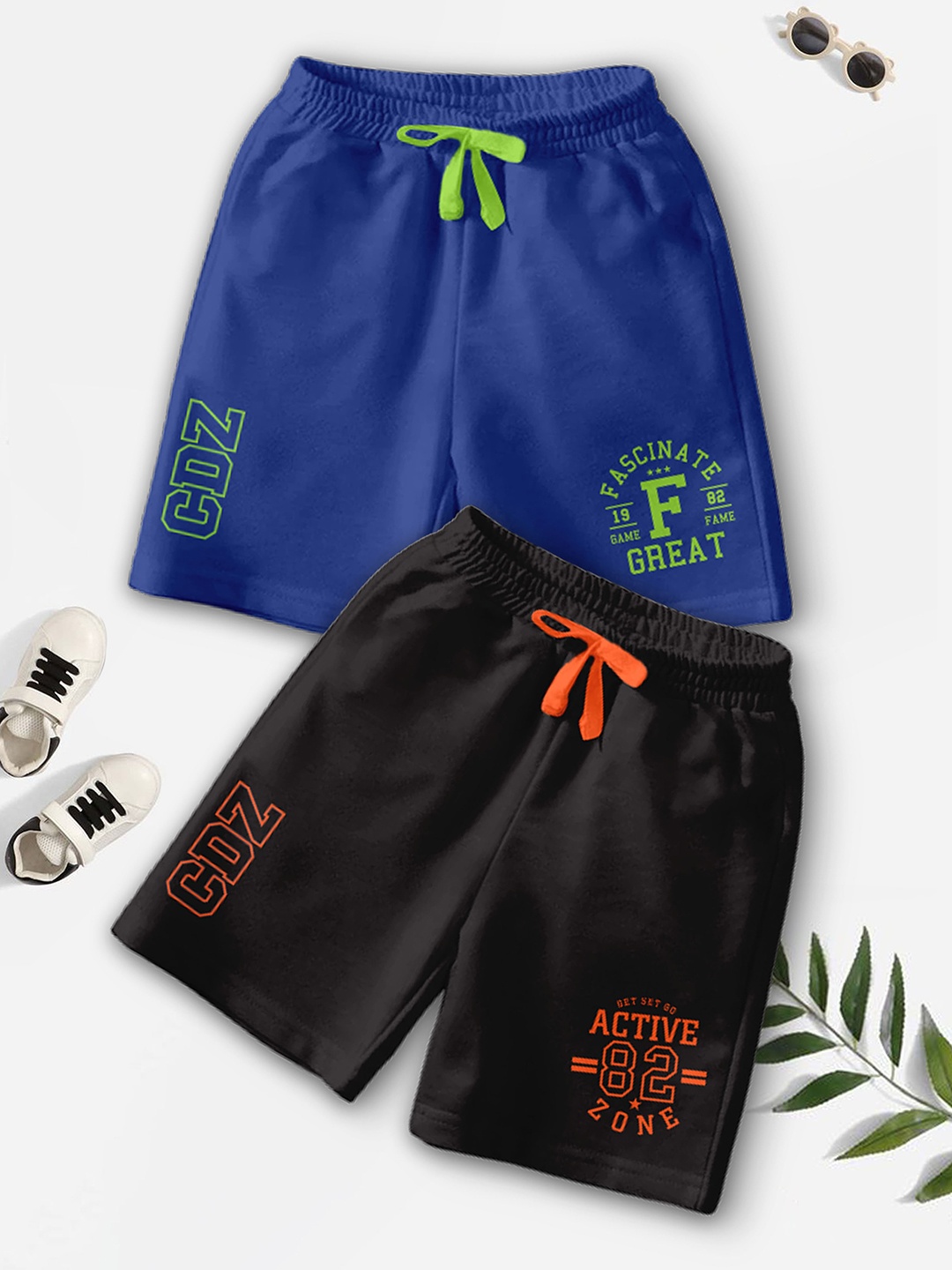 

BAESD Boys Pack of 2 Typography Printed Mid-Rise Shorts, Blue