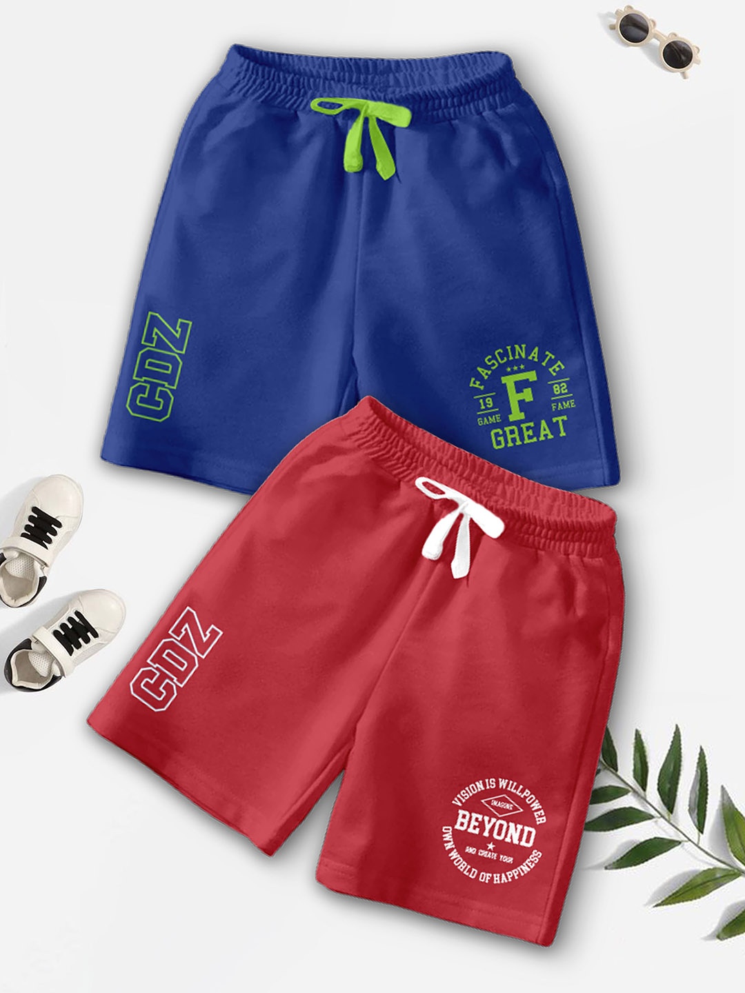 

BAESD Boys Pack of 2 Typography Printed Mid-Rise Shorts, Blue