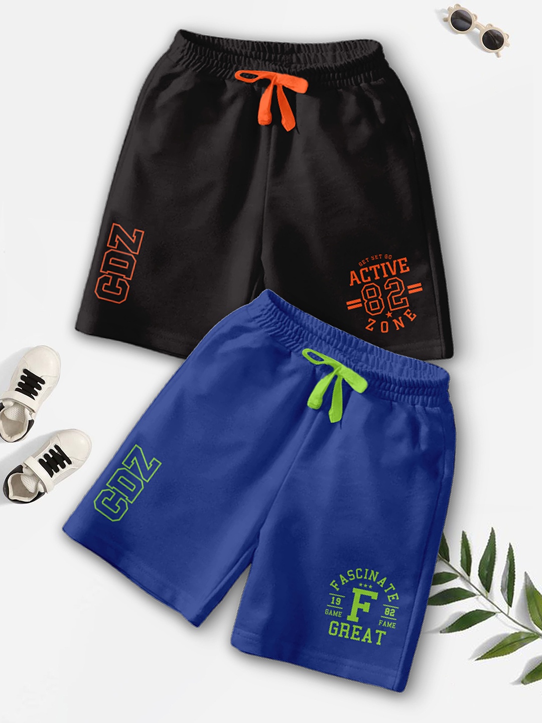 

BAESD Boys Pack of 2 Typography Printed Mid-Rise Shorts, Black