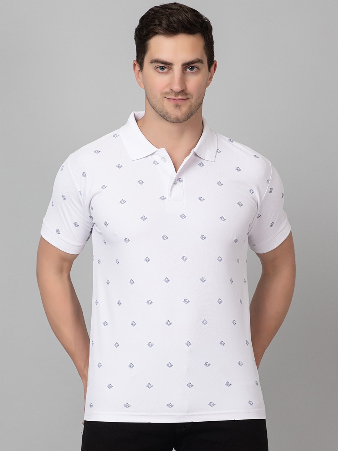 

ZEFFIT Men Printed Polo Collar Conversational Print T-shirt, White