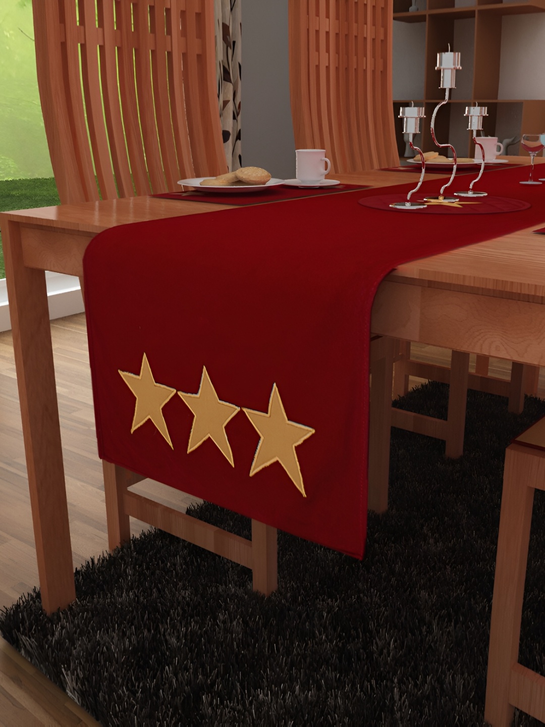 

Home Heart STAR COLLECTION Burgundy & Beige Pure Cotton Table Runner