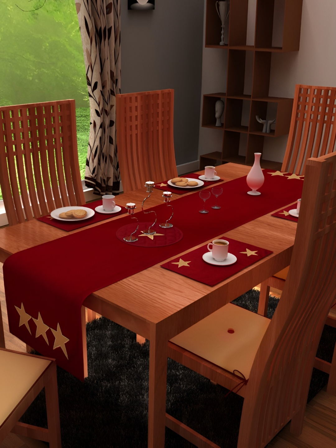 

Home Heart STAR COLLECTION Burgundy & Beige Printed Pure Cotton Table Runner