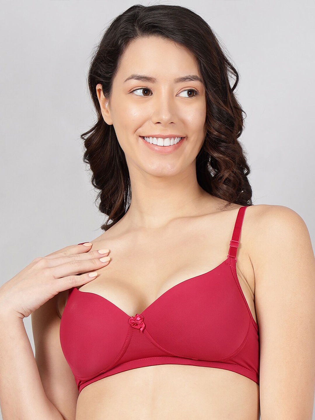 

SHOPPY VILLA Lightly Padded Non-Wired Seamless Cotton T-shirt Bra-Moisture Wicking, Red