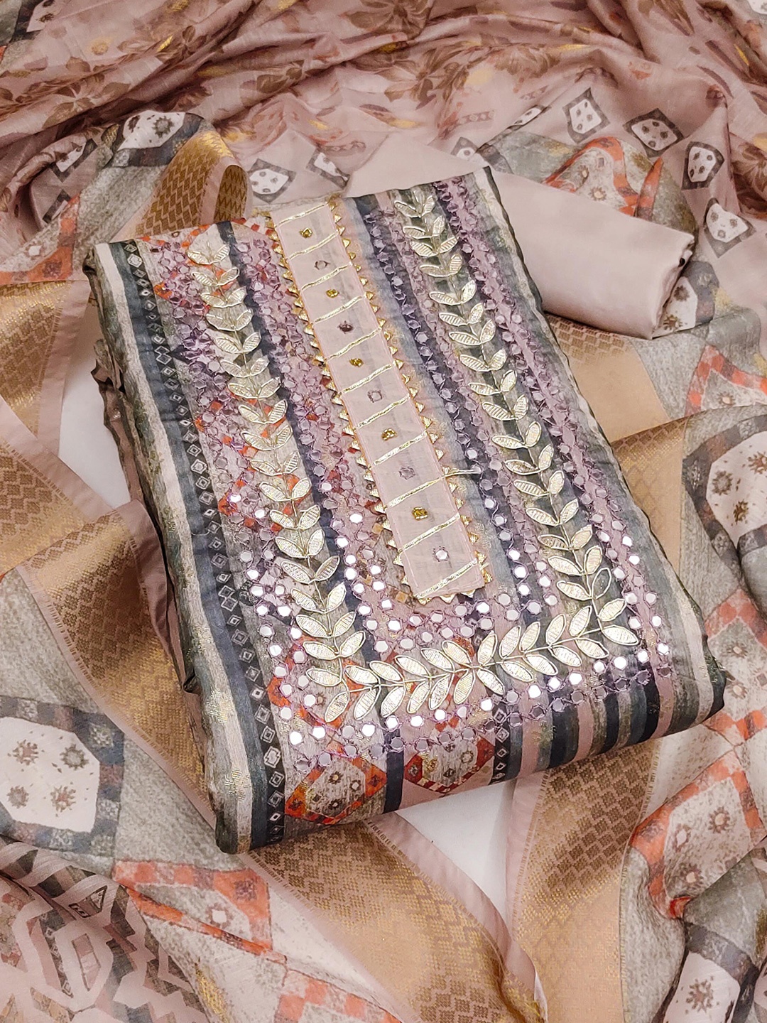 

KALINI Woven Design Unstitched Dress Material, Rose gold