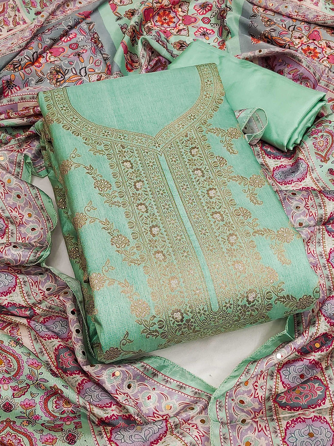 

KALINI Unstitched Dress Material, Sea green