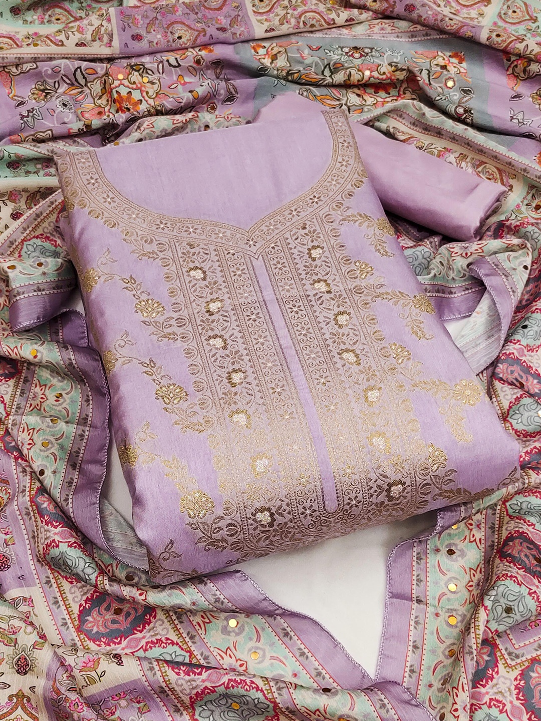 

KALINI Woven Design Unstitched Dress Material, Lavender