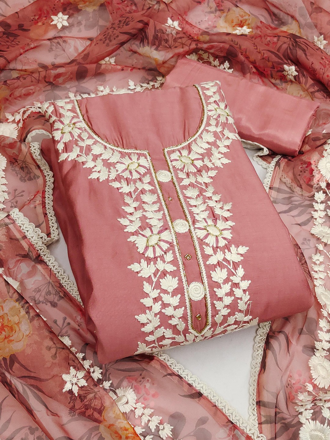 

KALINI Embroidered Pure Silk Unstitched Dress Material, Pink