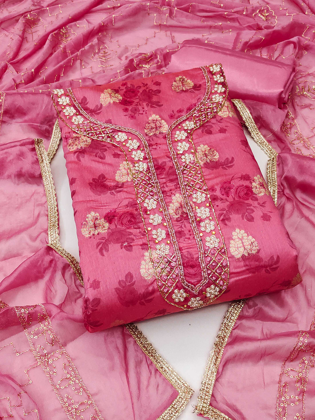 

KALINI Unstitched Dress Material, Pink