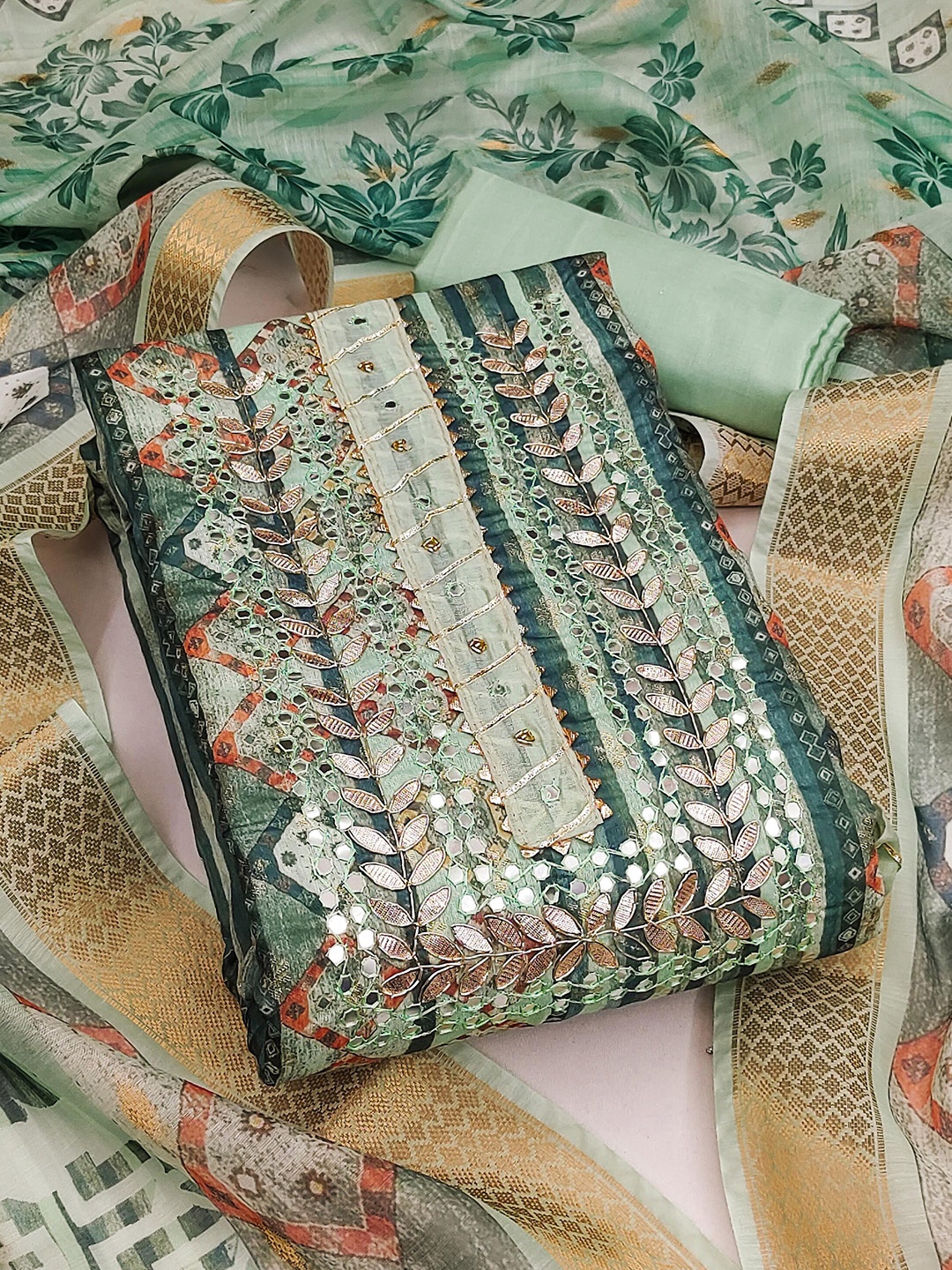 

KALINI Unstitched Dress Material, Sea green