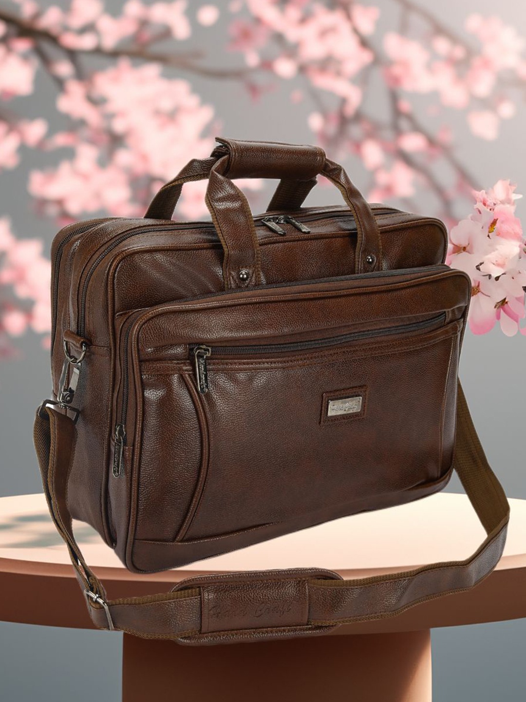 

HARD CRAFT Men PU Detachable Laptop Bag, Brown