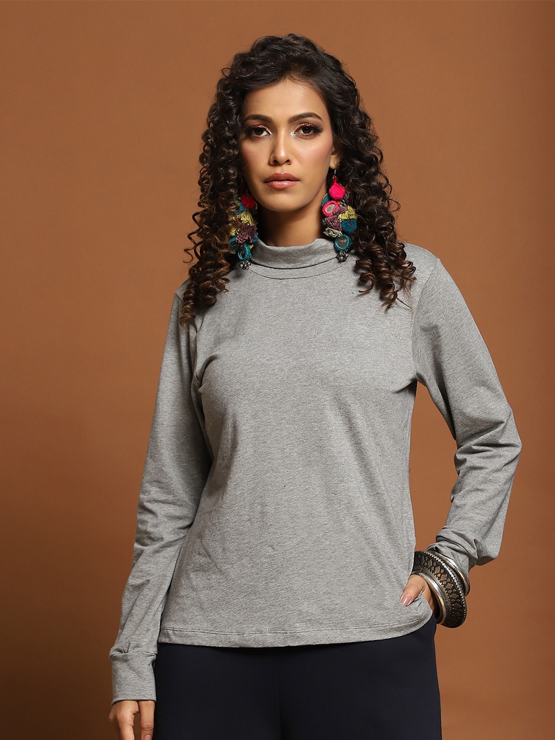 

Baawri Turtle Neck T-shirt, Grey melange