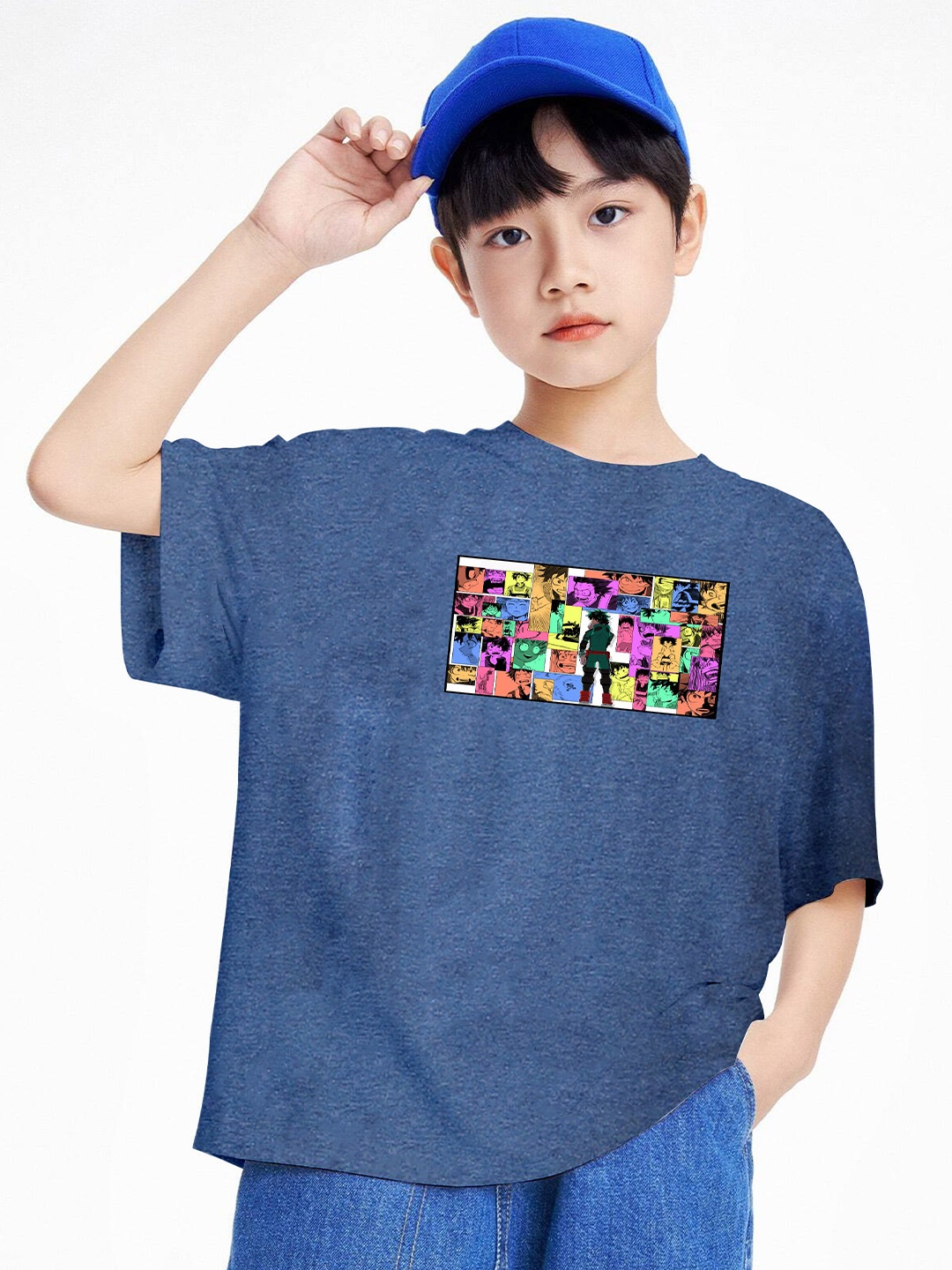 

BAESD Boys Oversized Anime Printed T-shirt, Blue